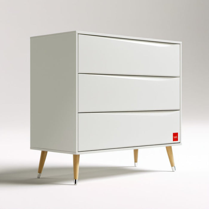 Biała komoda MDF z 3 szufladami i drewnianymi nogami 80 × 40 × 90 cm