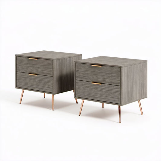 Zestaw 2 szarych stolików nocnych z płyty MDF 60 × 40 × 60 cm, 2 szuflady