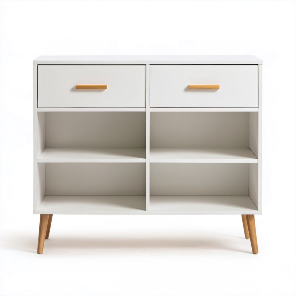 Biała szafka na buty z płyty MDF na drewnianych nóżkach, 100 × 35 × 90 cm