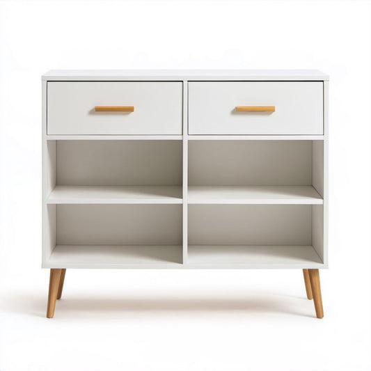 Biała szafka na buty z płyty MDF na drewnianych nóżkach, 100 × 35 × 90 cm