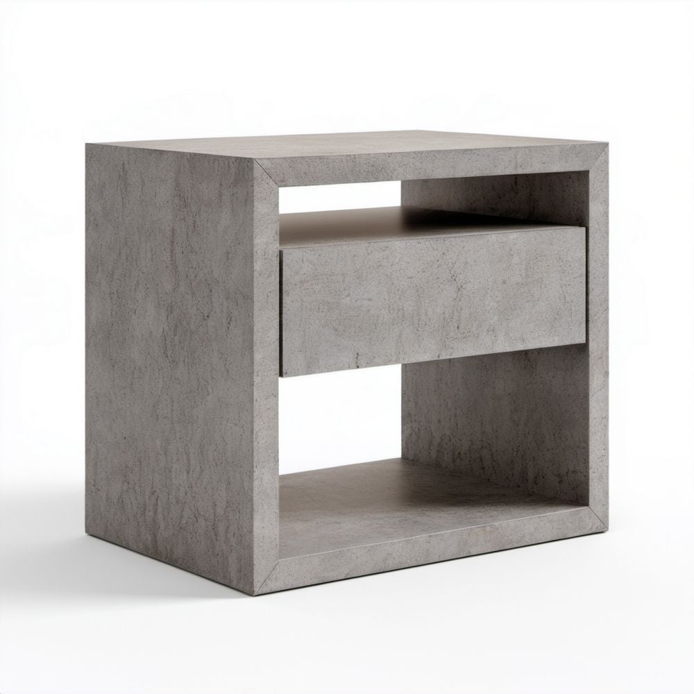Szafka nocna z płyty laminowanej w dekorze szarego betonu 45 x 35 x 50 cm z szufladą